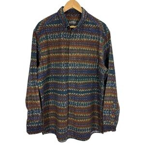 Woolrich Aztec Print Button Down Shirt Mens XL Neutrals 100% Cotton Long Sleeve